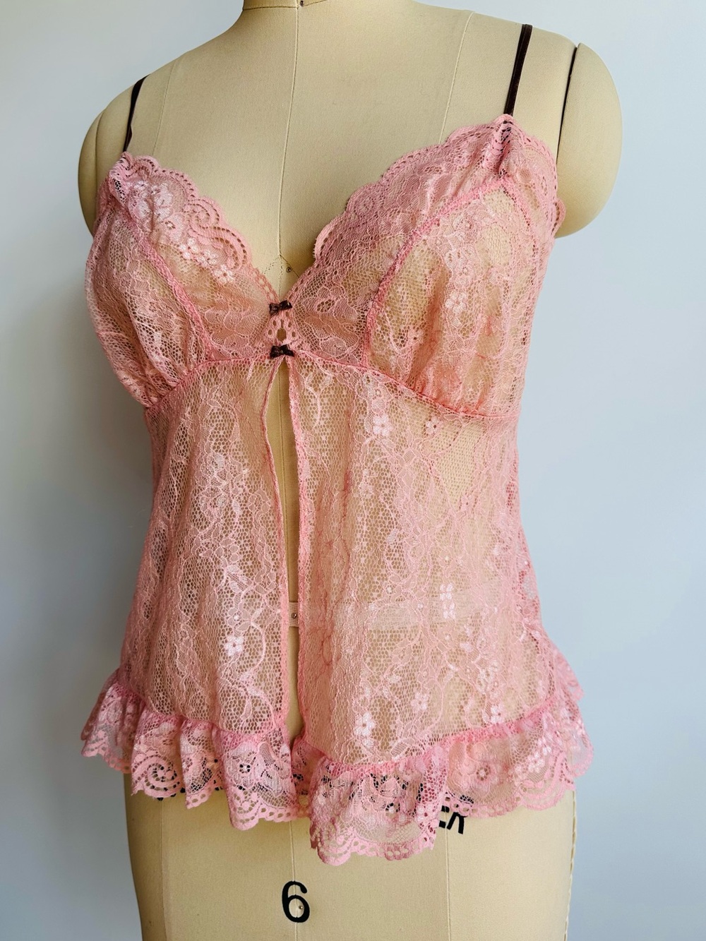 Vintage Victoria's Secret Pink Floral Lace Cami Top Y2K Ruffle Babydoll
